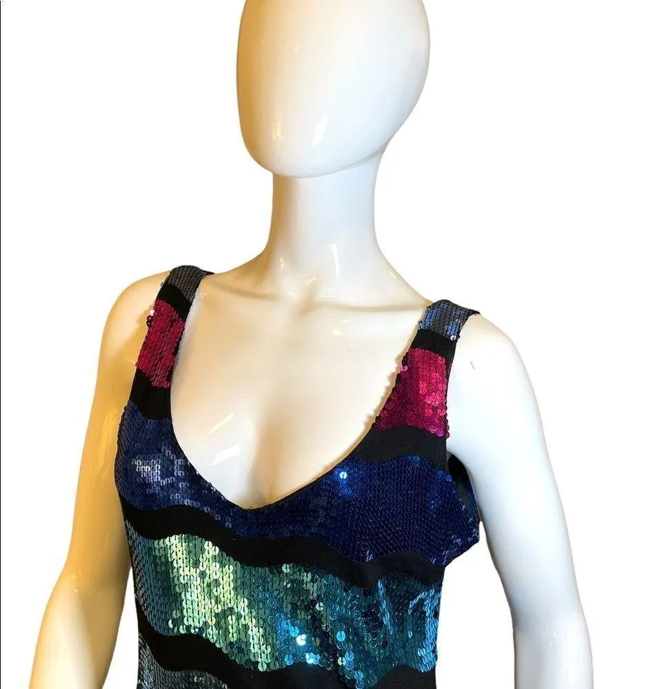 Frederick’s  of Hollywood Bright Color Block Sequin Tank Slip Mini Dress L Neon - Image 10