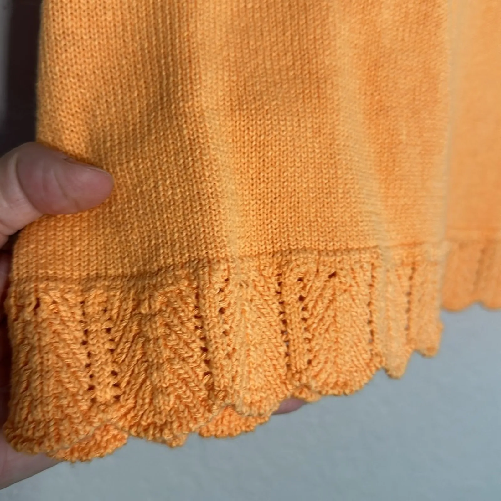 Soft Surroundings Orange Sweater Crochet Top Short Sleeve V Neck Pocket XS 2FD19 - Image 4