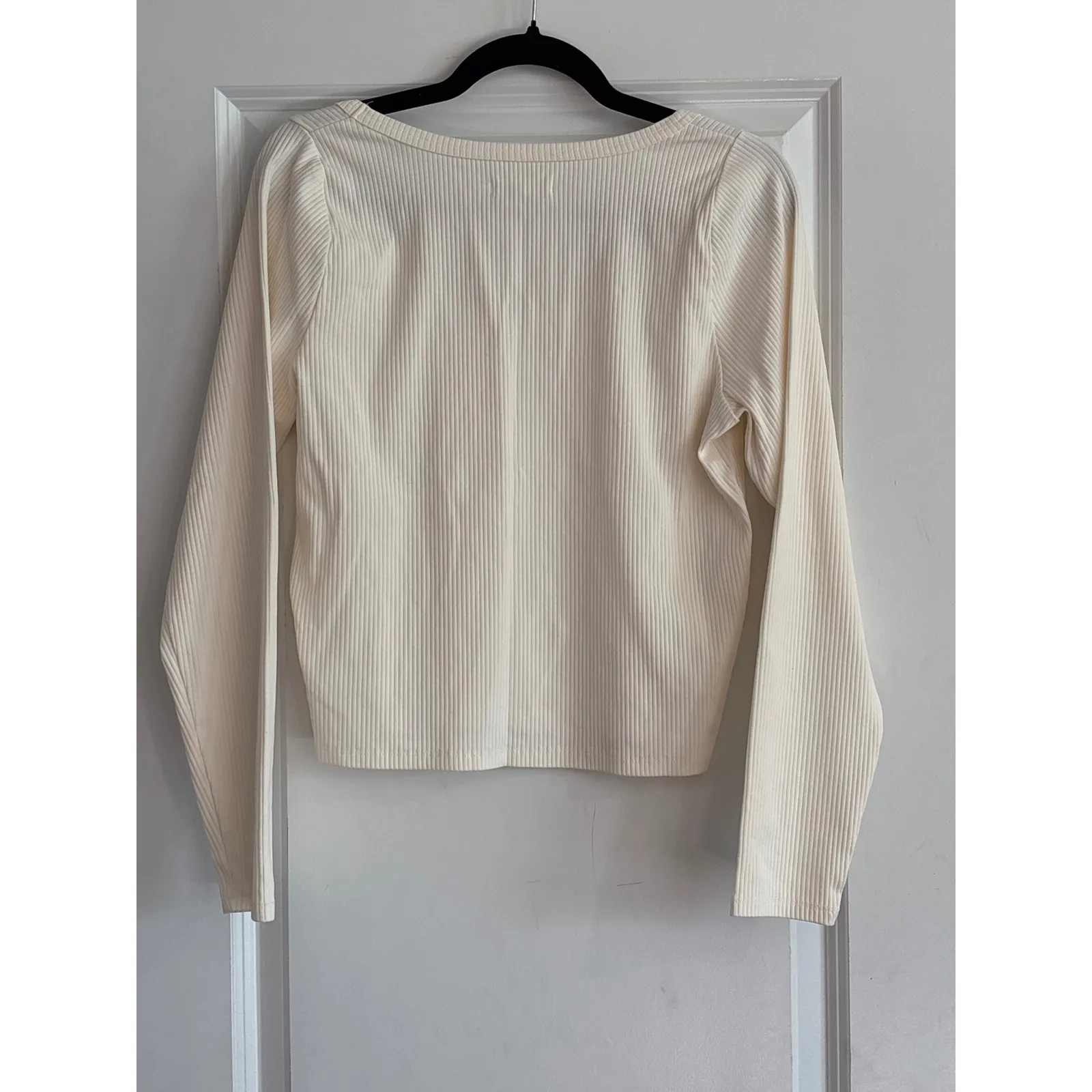 Madewell Ribbed Square Neck Long Sleeve Cropped Top Cream XL - Image 3