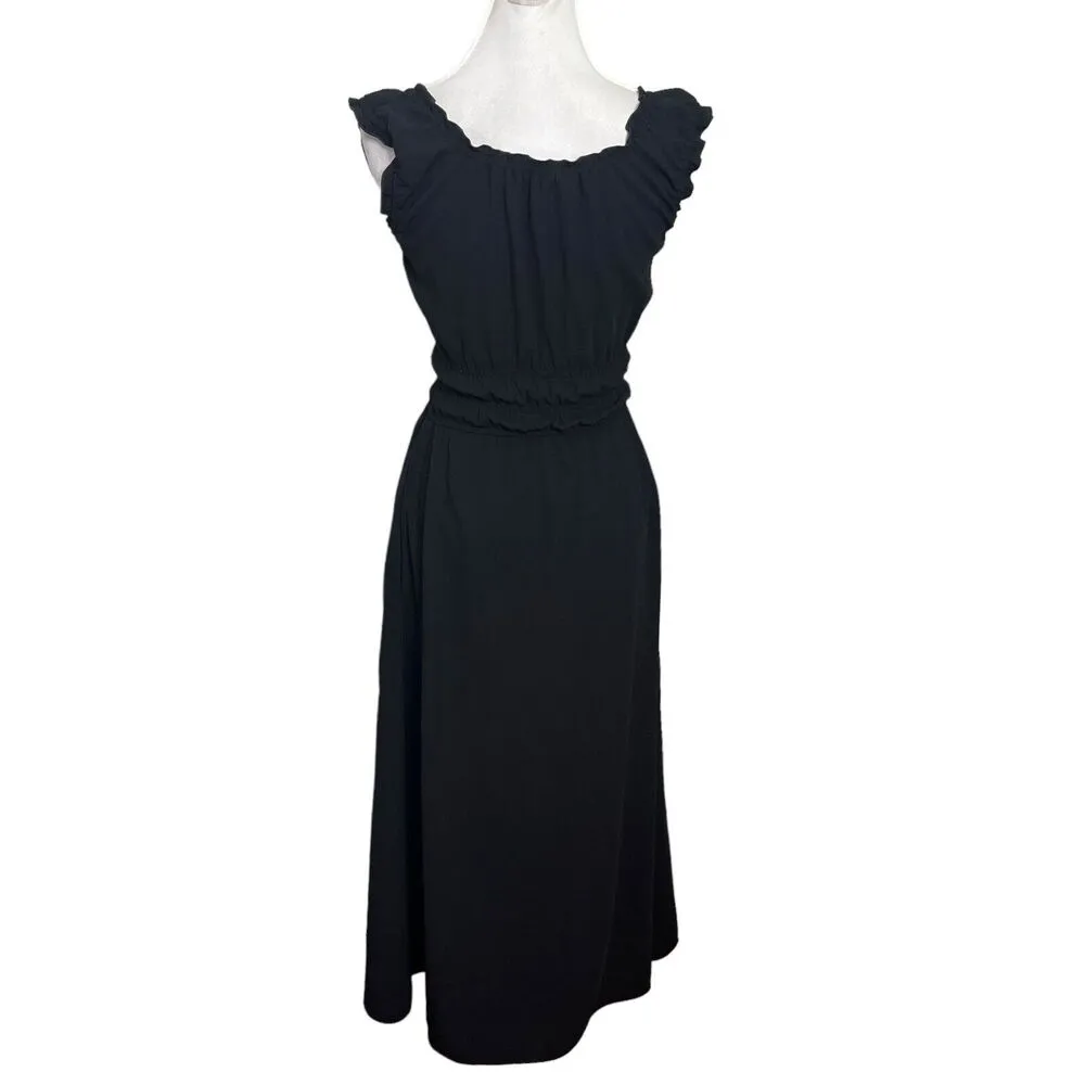 The Kooples Denby Maxi Crepe Dress Black Fit And Flare Smocked Womens Size 0 - Image 4