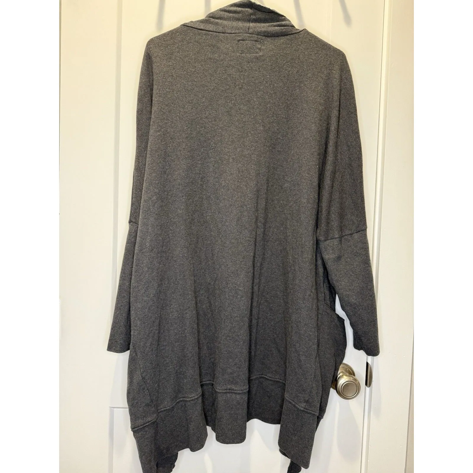 Pact Cardigan Womens Large/XL Gray Long Line Open Pockets Organic Cotton Beachy - Image 2