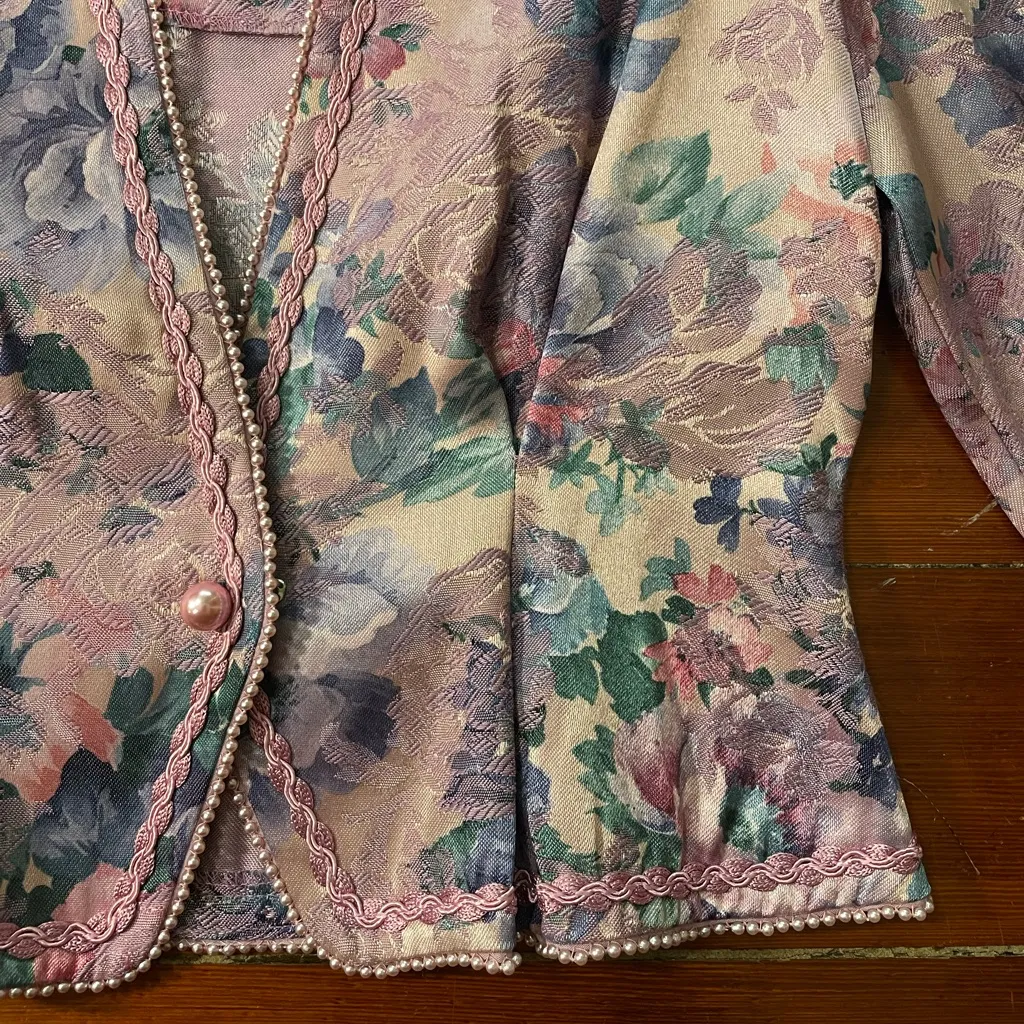 Vintage Nah Nah Collection Floral Rose Brocade Jacket Braided Trim Size M Pink Size M - Image 10