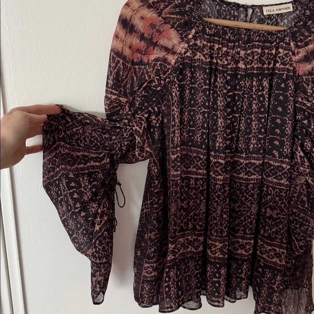 Ulla Johnson 6 Pía Silk Rouched Blouse in Earth - Image 5