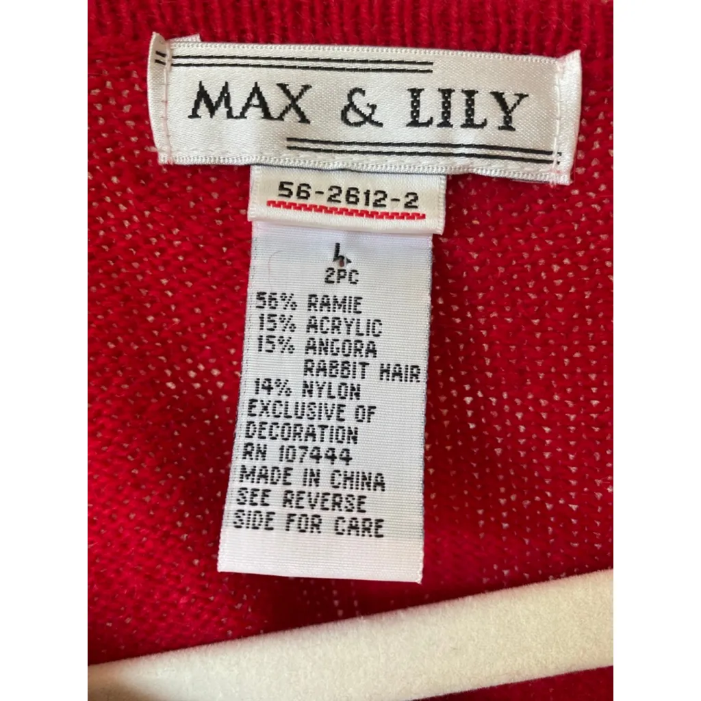 Vintage Angora Rabbit Hair Cardigan Red Embroidered Max & Lily Cottagecore Boho Size L - Image 5
