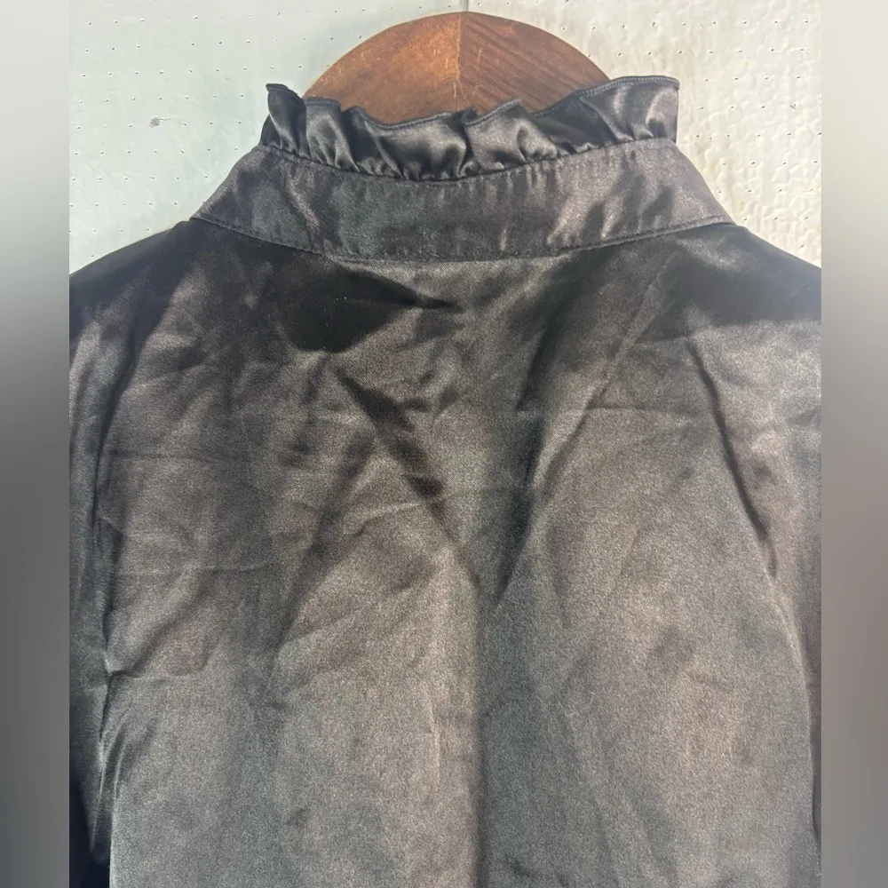 Buyer of CA Byline M  Satin Ruffled Cap Sleeve Tie Back Blouse in Black - Image 3