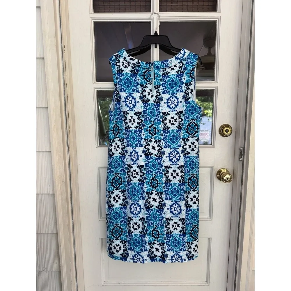 Talbots dress blue portrait picture collar classic Geometric Size XL Resort Zip - Image 5