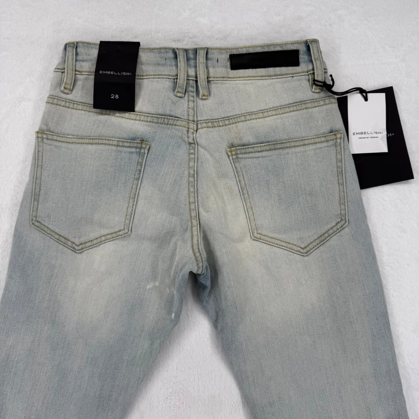 Embellish Distressed Ripped Denim Jeans White Stripe‎ Light Wash Womens Size 28 Blue - Image 8