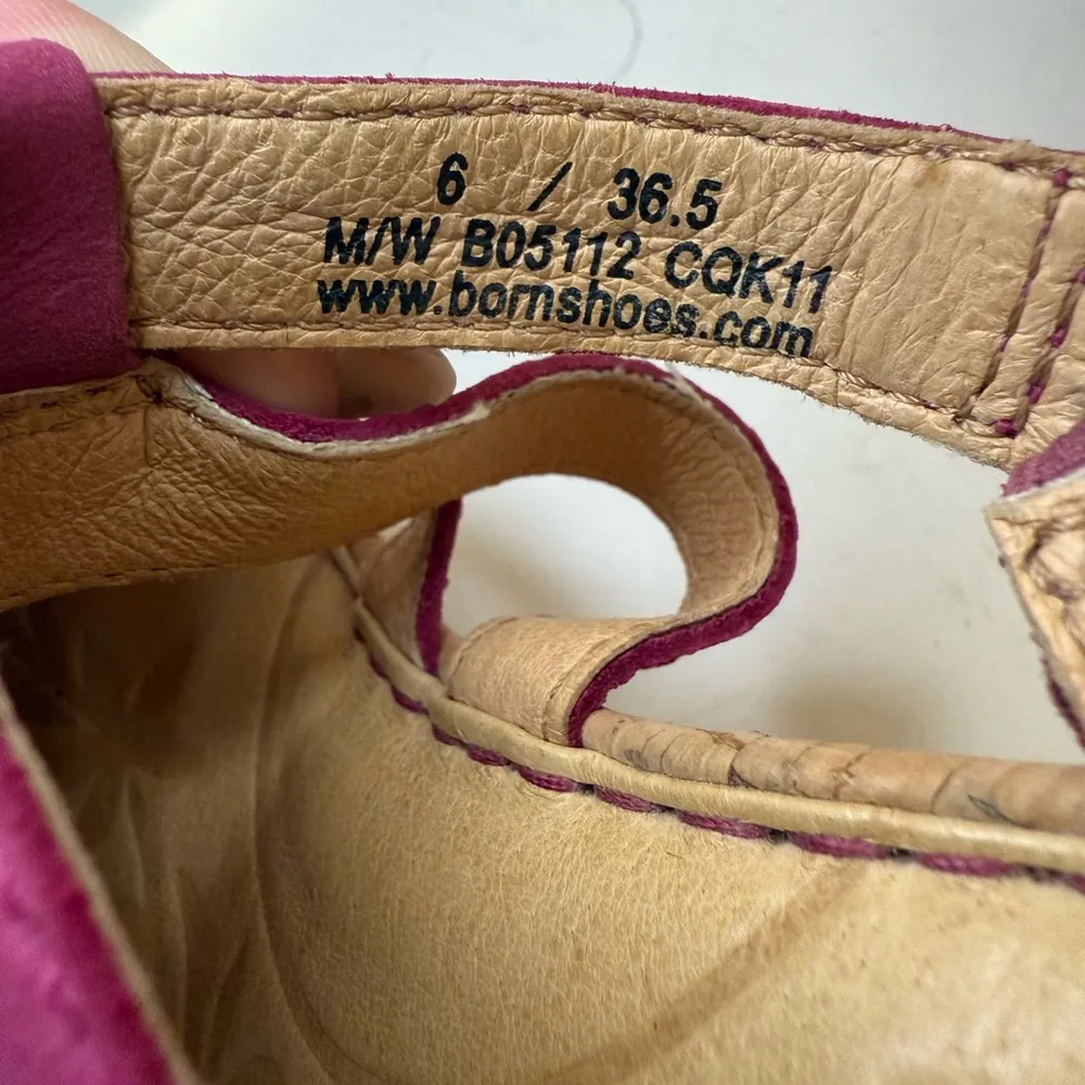 BORN Lisi Raspberry Pink Leather Cork Strappy Slip On Wedge Sandals Size 6 - Image 11