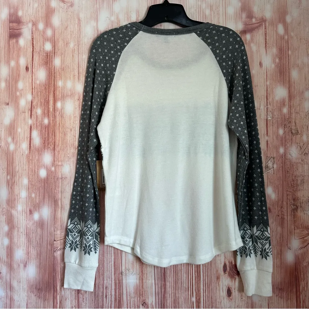 PJ Salvage White Snowed In Gray Fair Isle Print Pajama Top - Image 11