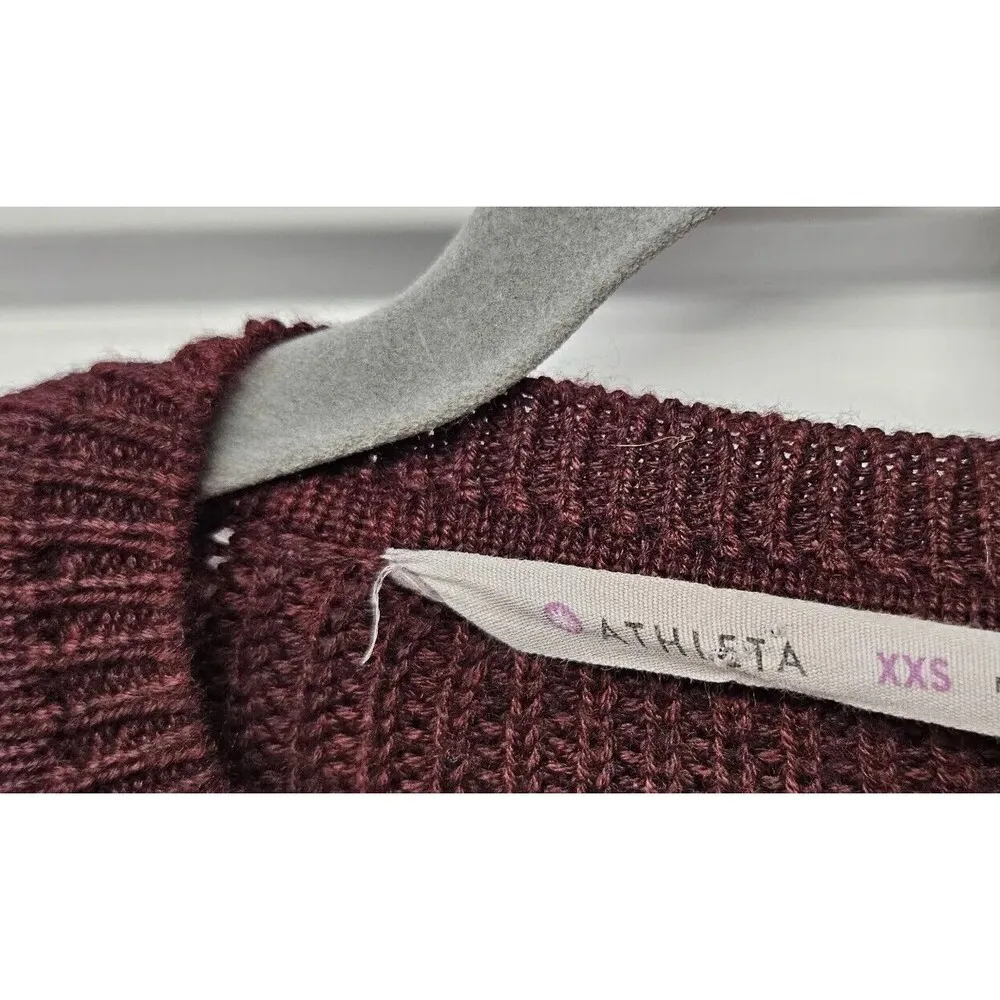 Athleta Merino Wool Ribbed Knit Tunic Sweater Womens Size XXS Oversized Plum - Image 6