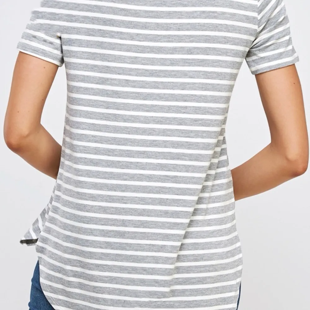 A.gain Heather Gray Striped Curved Hem Tunic Tee XL 2X 3X - Image 3