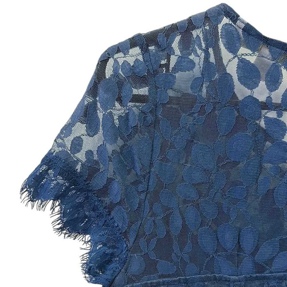 LC Lauren Conrad Blue Lace Overlay Short Sleeve Zip Side Mini Dress Womens 6 - Image 12