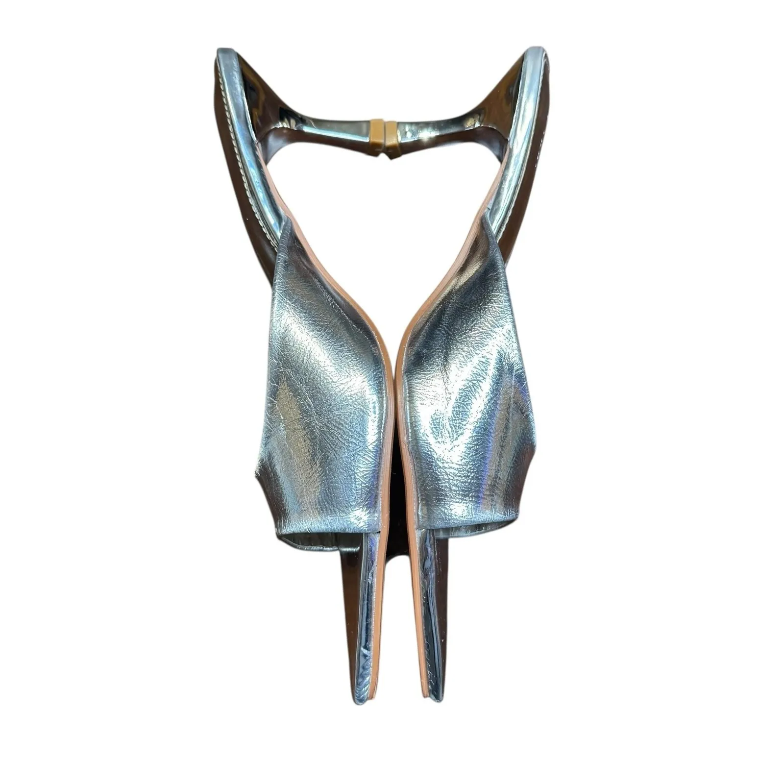 Zara Shoes Womens Size 8 Silver Pointed Toe Stiletto Heel Mule Sandals Dress - Image 4