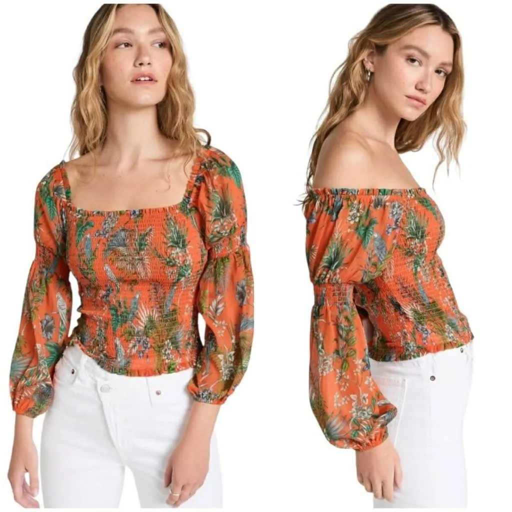 NEW L'AGENCE Size XXL  Top Blouse Off The Shoulder Long Sleeve Smocked - Image 2