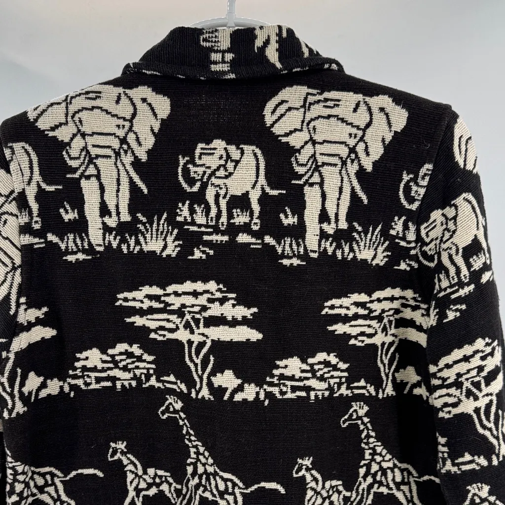 New Identity tapestry Black cream Safari Print blazer jacket M elephant neutral Size M - Image 3