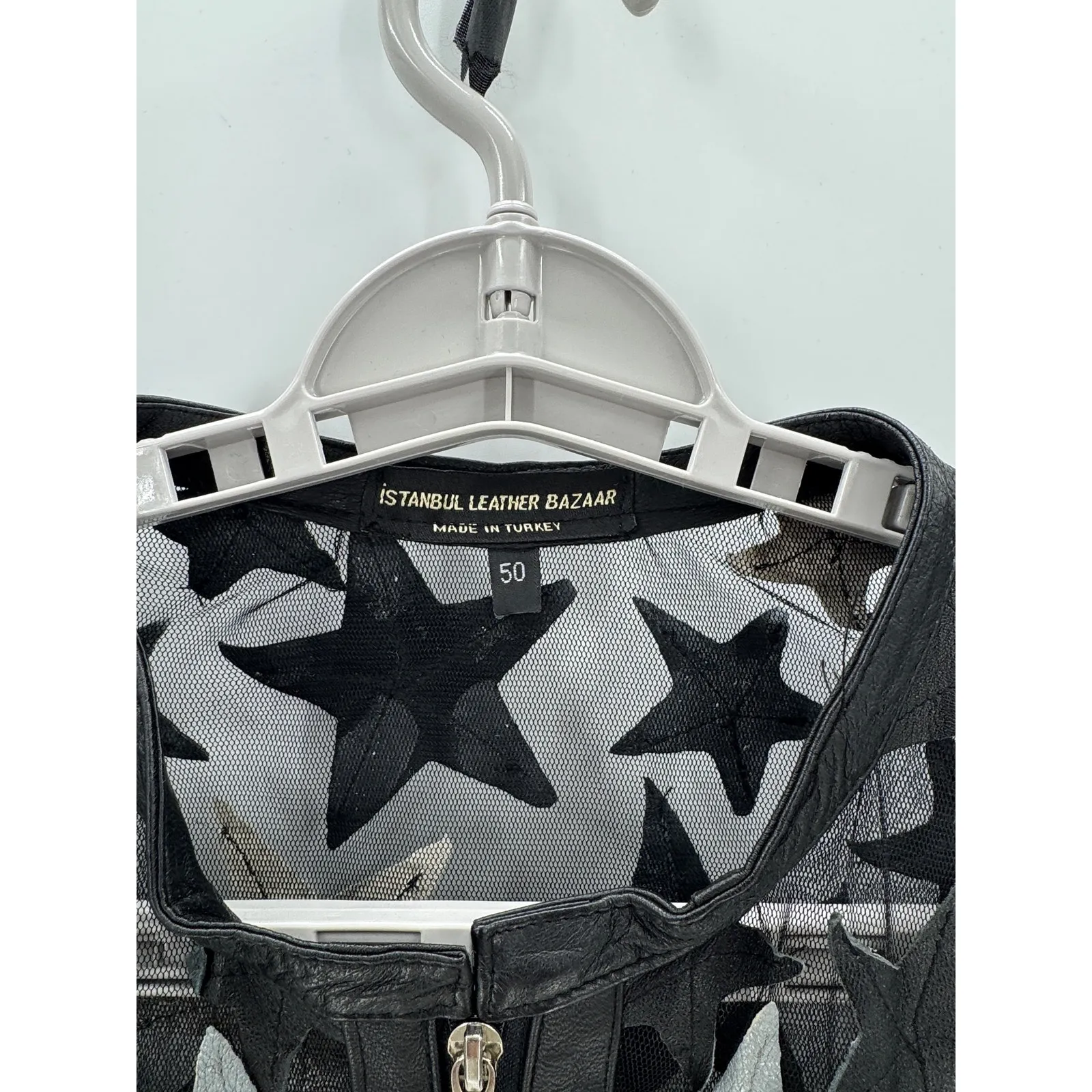 Istanbul Leather Bazaar black sheer mesh jacket white black star pattern size L Size L - Image 3