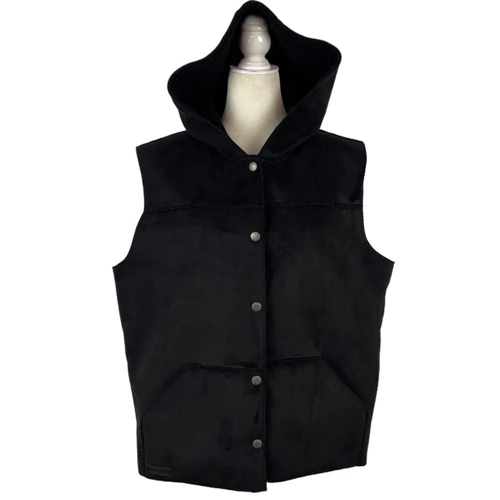 Lauren Ralph Lauren Faux Suede Vest Women's XL Fleece Sherpa Lined Hooded Black - Image 10