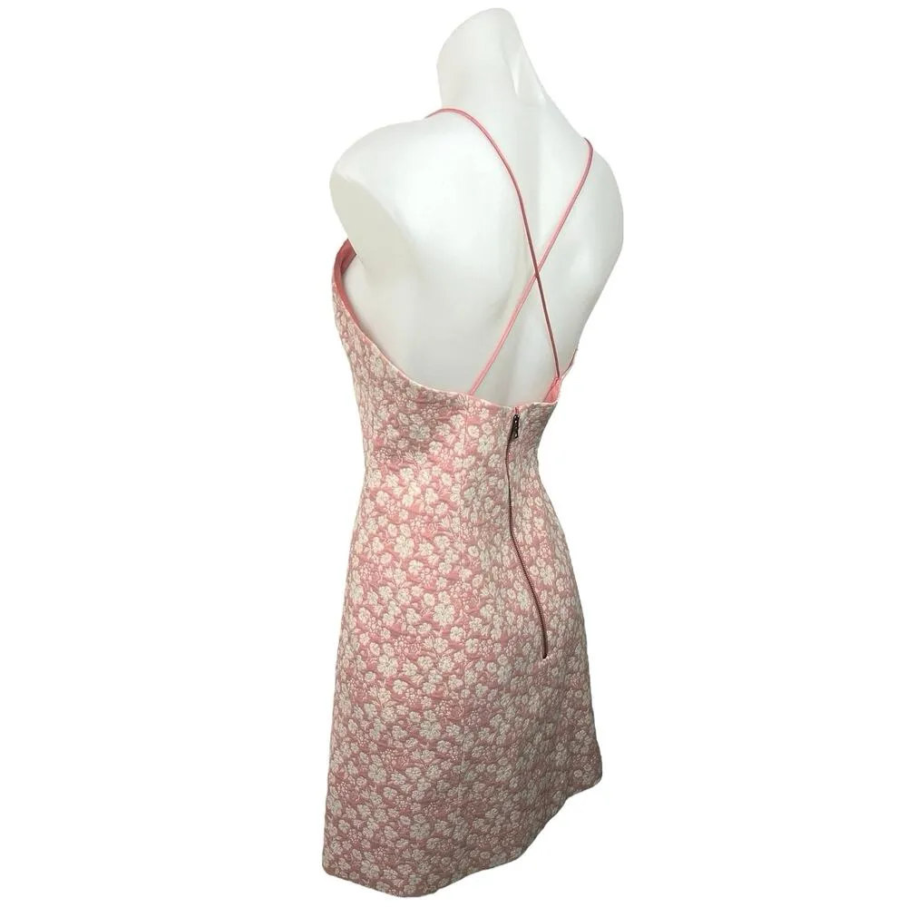 Alice + Olivia Tayla Pink Jacquard Floral V Neck Chic A Line Mini Dress Size 10 - Image 5