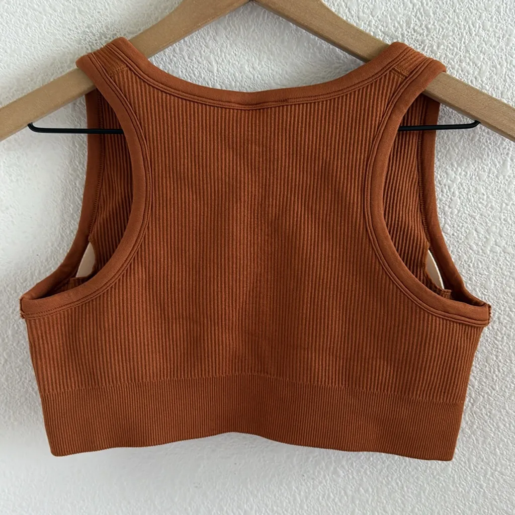 Bo+tee Ribbed Cut Front Golden Rust Sports Bra Down to the Core Collection M - Image 2