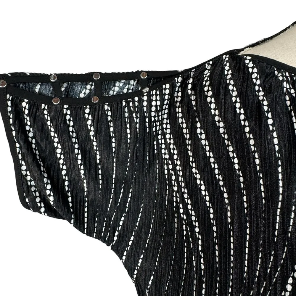 JM Collection Medium Top Abstract Dolman Sleeve Cutout Crinkle Boat Neck Stretch - Image 3