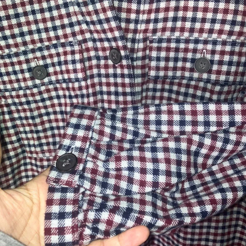 Gap Red & Navy Gingham Flannel Utility Mini Shirtdress 3/4 Sleeves XS #756 - Image 8