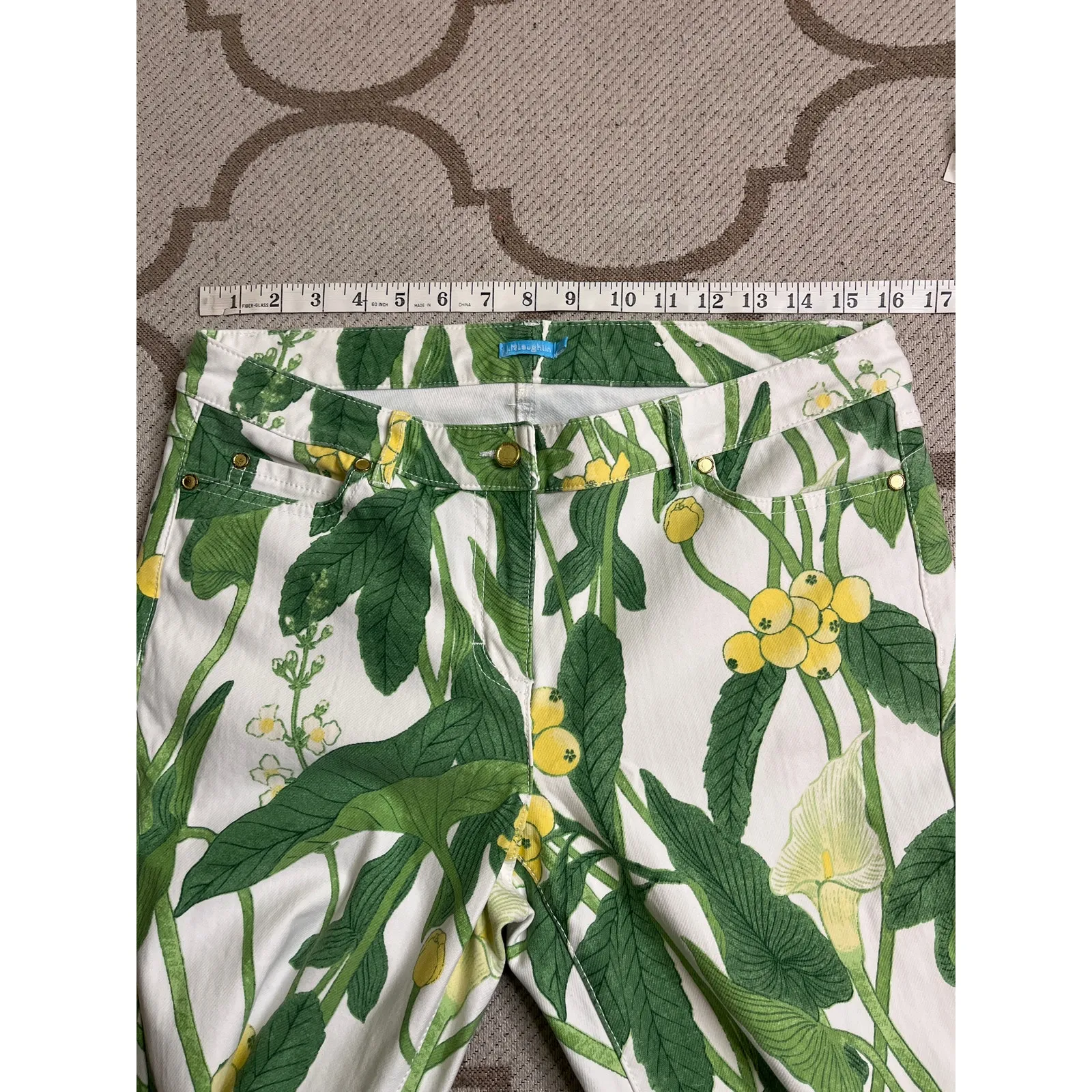 J. McLaughlin Lexi Green Queen Palm floral print skinny jeans, size 10 - Image 8