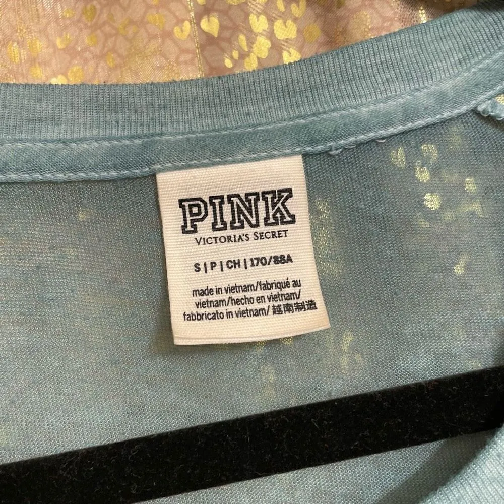 PINK Victorias Secret Blue Green Thin Sheer Long Sleeve Shirt, Oversized S - Image 3