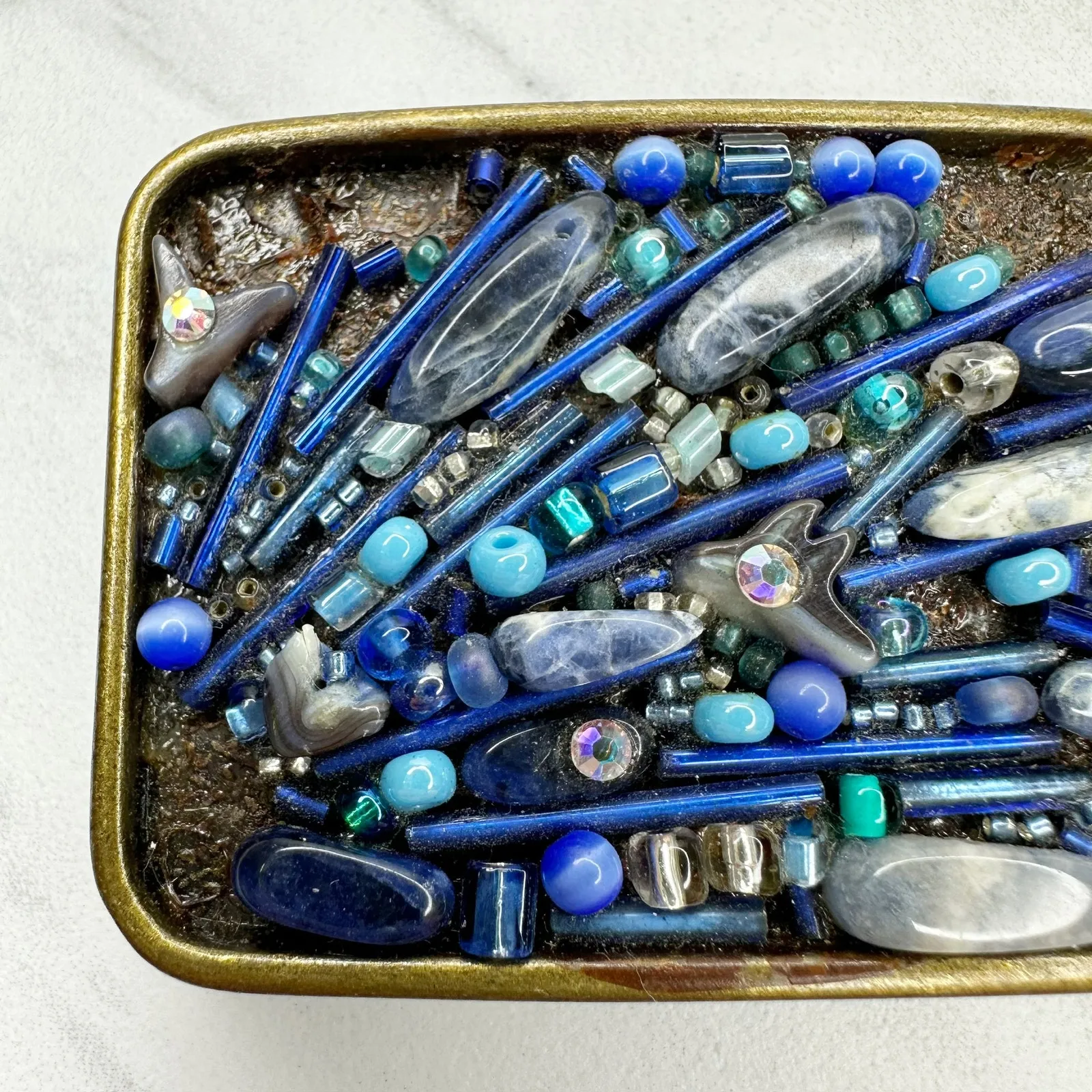 Blue Beaded and Rhinestone Belt Buckle Western Boho Statement Hardware ✨ - Image 3