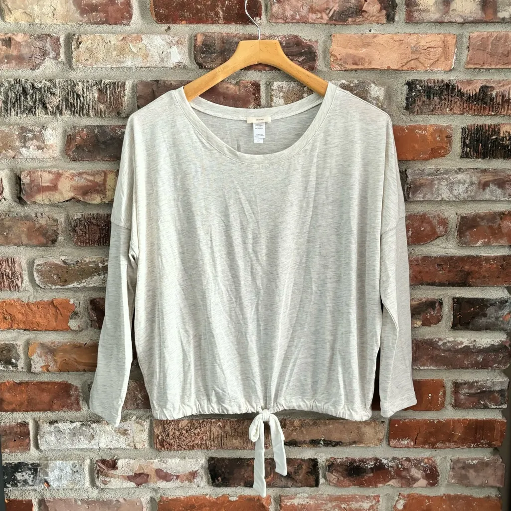 Eberjey Light Gray Tie Front Long Sleeve Shirt Top, S - Image 2