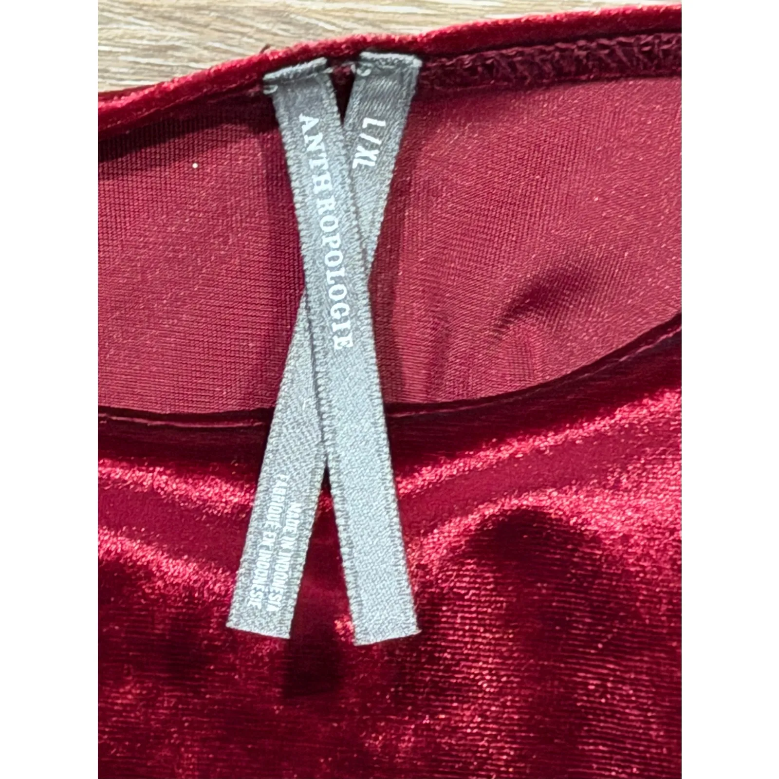 Anthropologie Velvet Tank Top Burgundy Wine Red Size L - Image 2