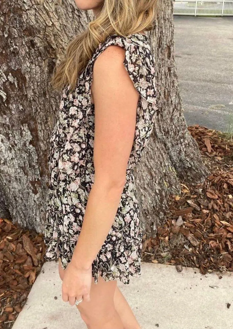 She + Sky Black Floral Playsuit Romper Size L - Image 9