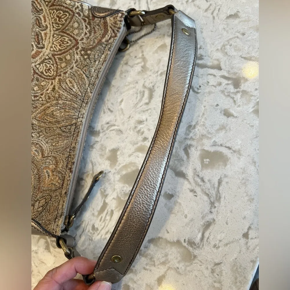 Fossil Y2K jacquard & bronze leather handbag, new and super clean w/one flaw. - Image 12