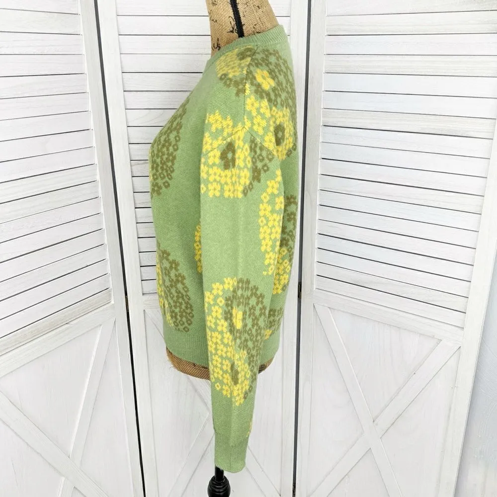 Witty Fox Yin Yang Floral Pullover Sweater Green Yellow Small - Image 2