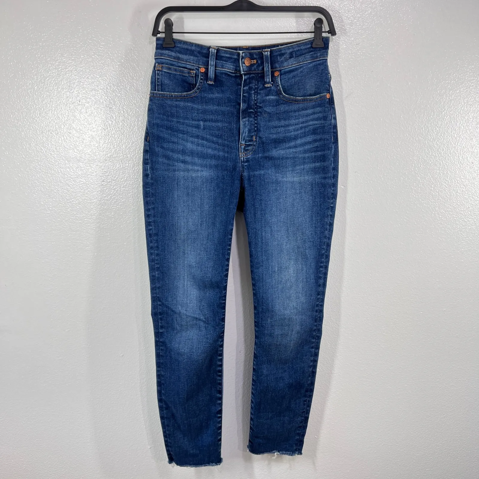 Madewell Curvy High-Rise Skinny Jeans Women's‎ 27 Blue Denim Raw Hem Stretch - Image 2