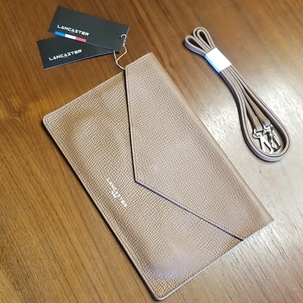 💕LANCASTER PARIS💕 Leather Envelope Clutch Xbody Brown - Image 7