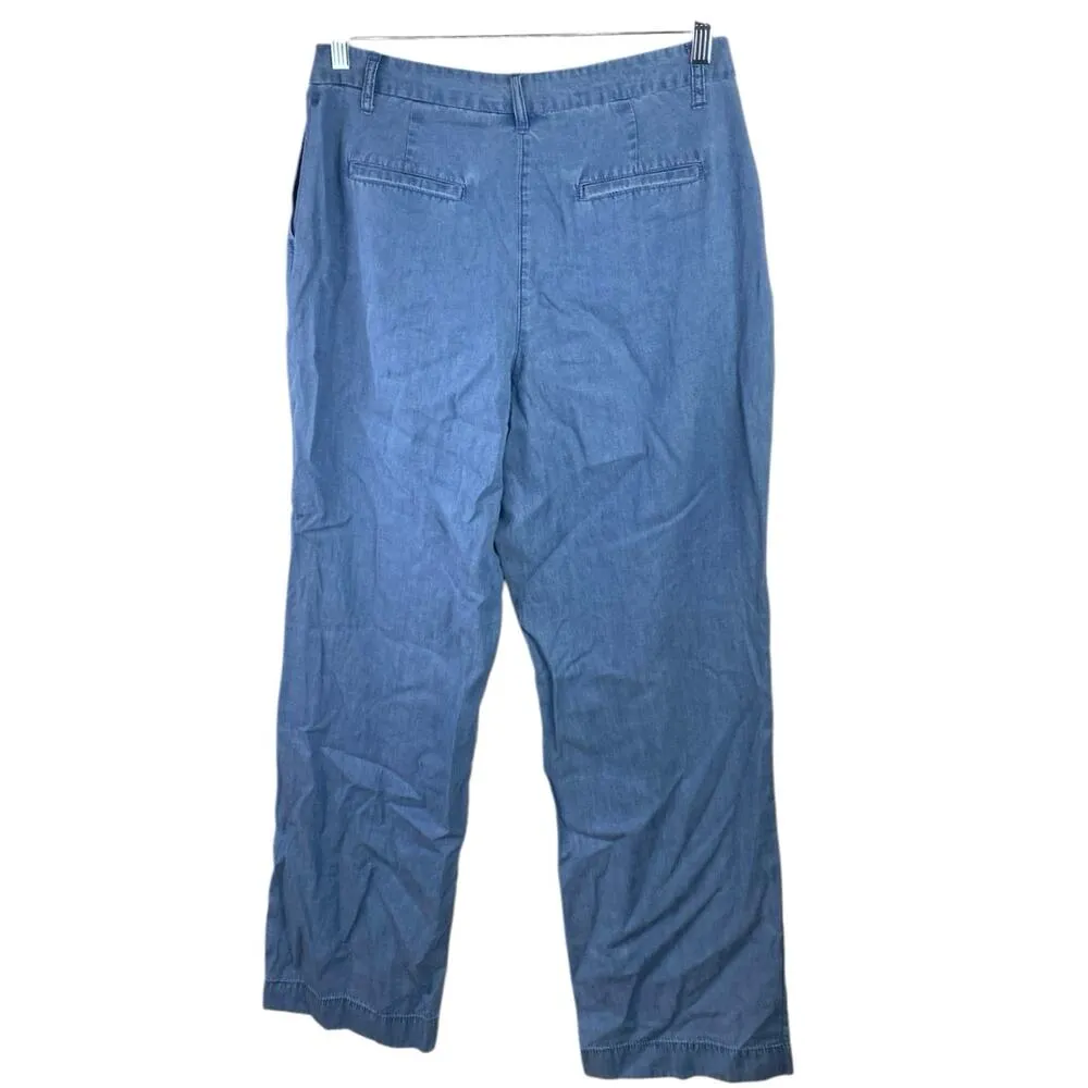 J.Crew Women's Blue High Waisted Pleated Straight Leg Chambray Denim Jeans Sz 12 - Image 3