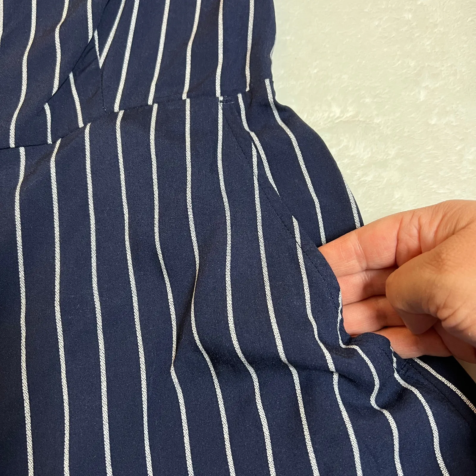 Old Navy Sleeveless Square Neck Cami Jumpsuit Size M NEW Pinstripe Nautical - Image 7