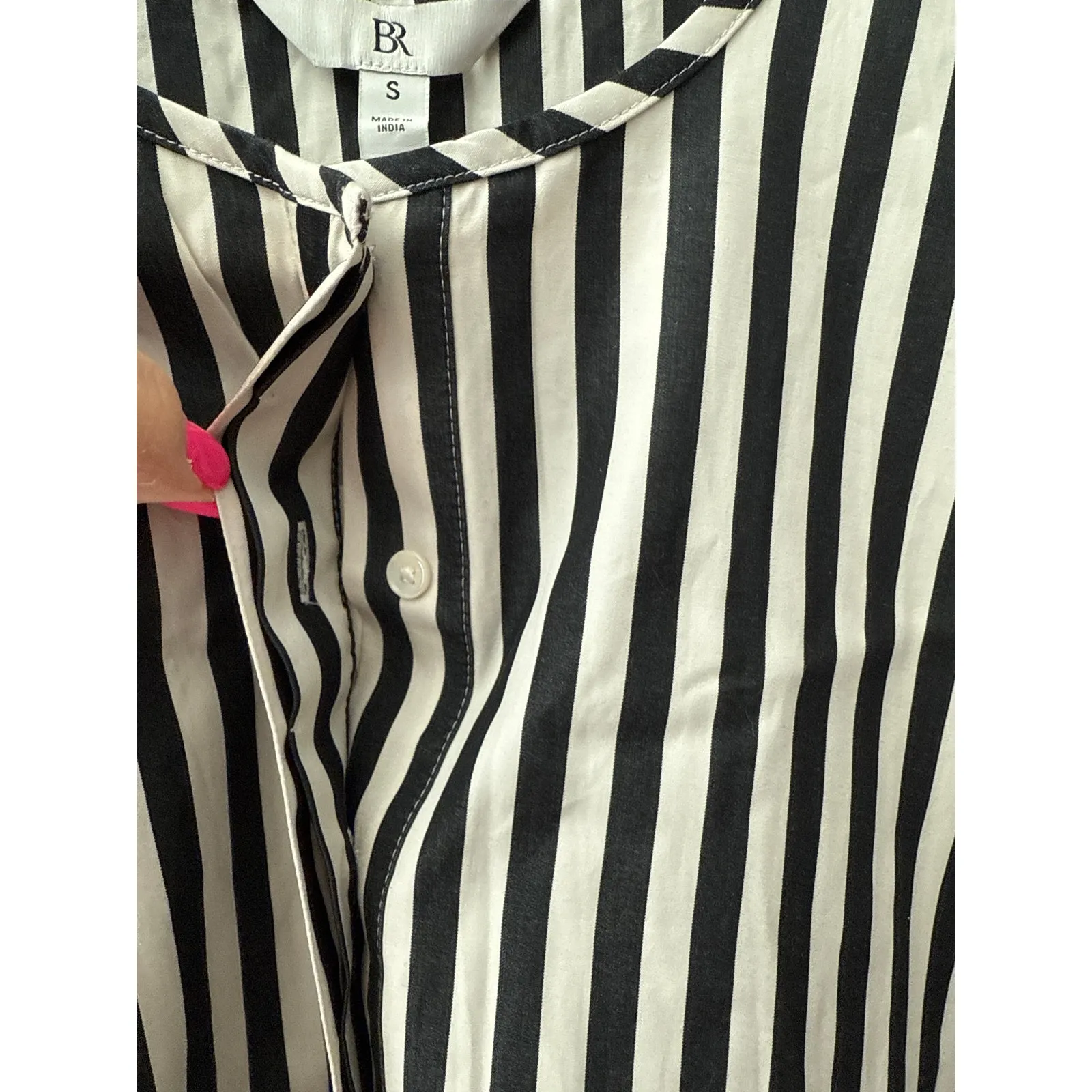 Banana Republic Poplin Lantern Sleeve Mini Swing Dress Black Stripe Size Small - Image 6