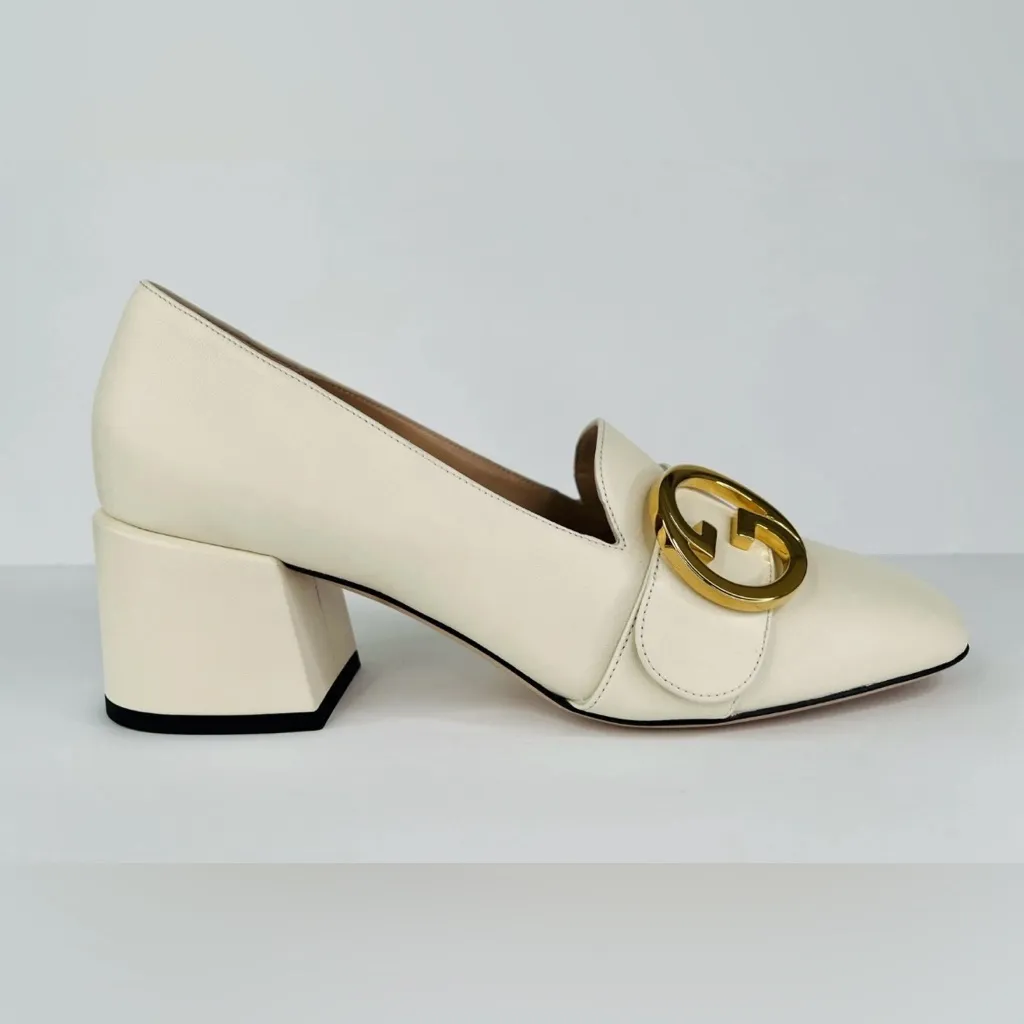 Gucci Blondie Women's Natural Gg Logo Leather Block Heel Pumps Size EU 40.5 - Image 3