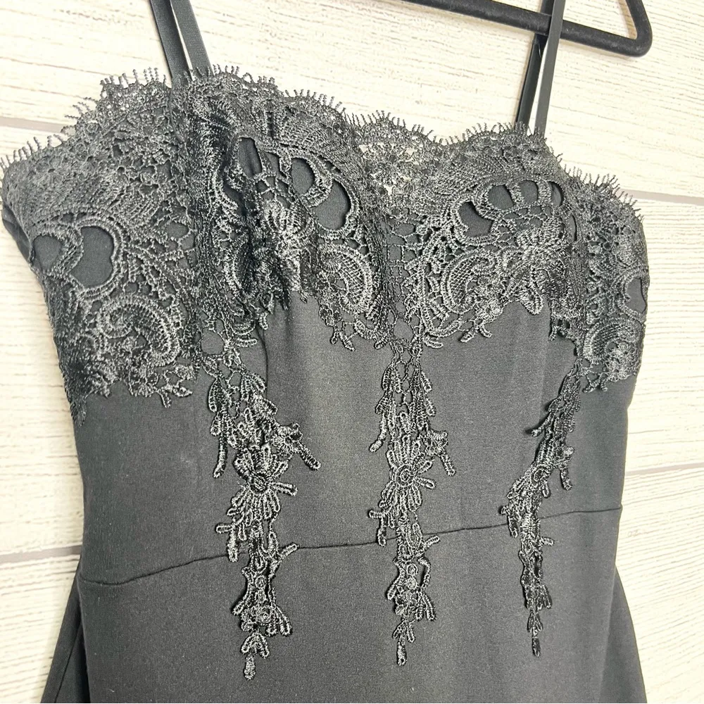 Haute Monde Black Bodycon Cocktail Dress Embroidered Lace Appliqué Size Large - Image 6