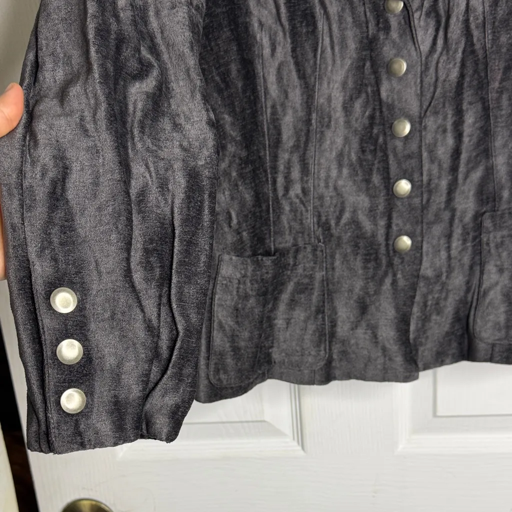 Rodika Zanian Paris Gray Metallic Velvet Blazer Made in France Size 40 Black - Image 7