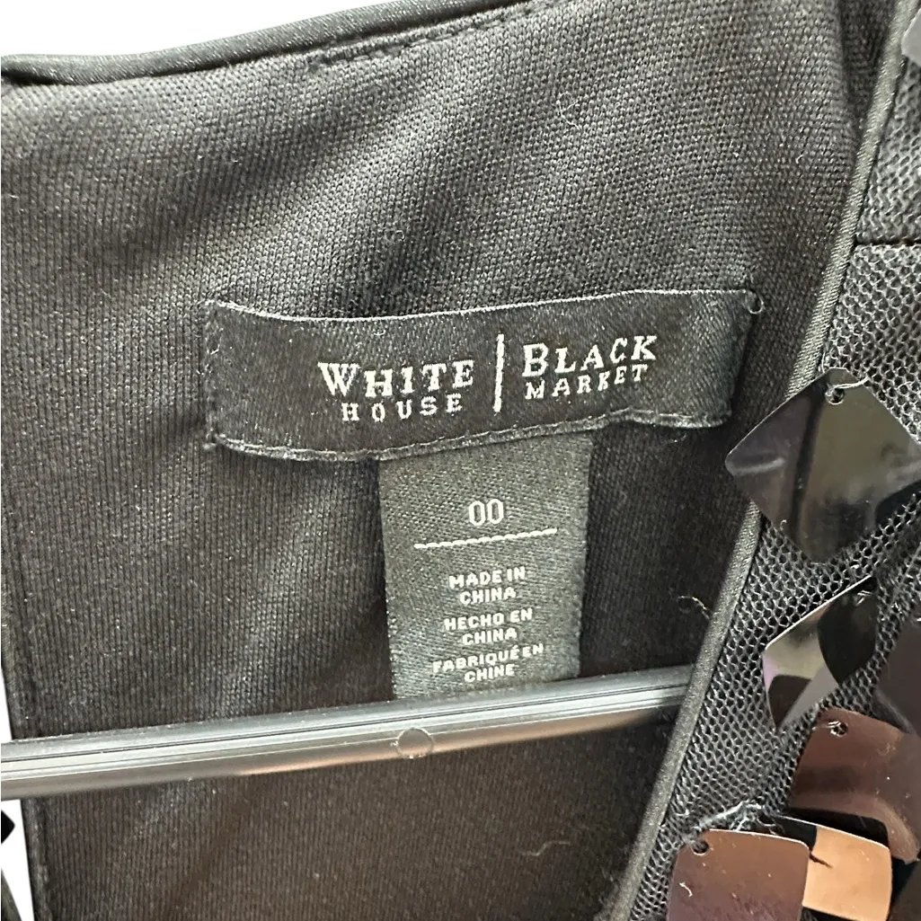 White House Black Market Black Sleeveless Square Sequin Mesh Overlay Dress Sz 00 - Image 11