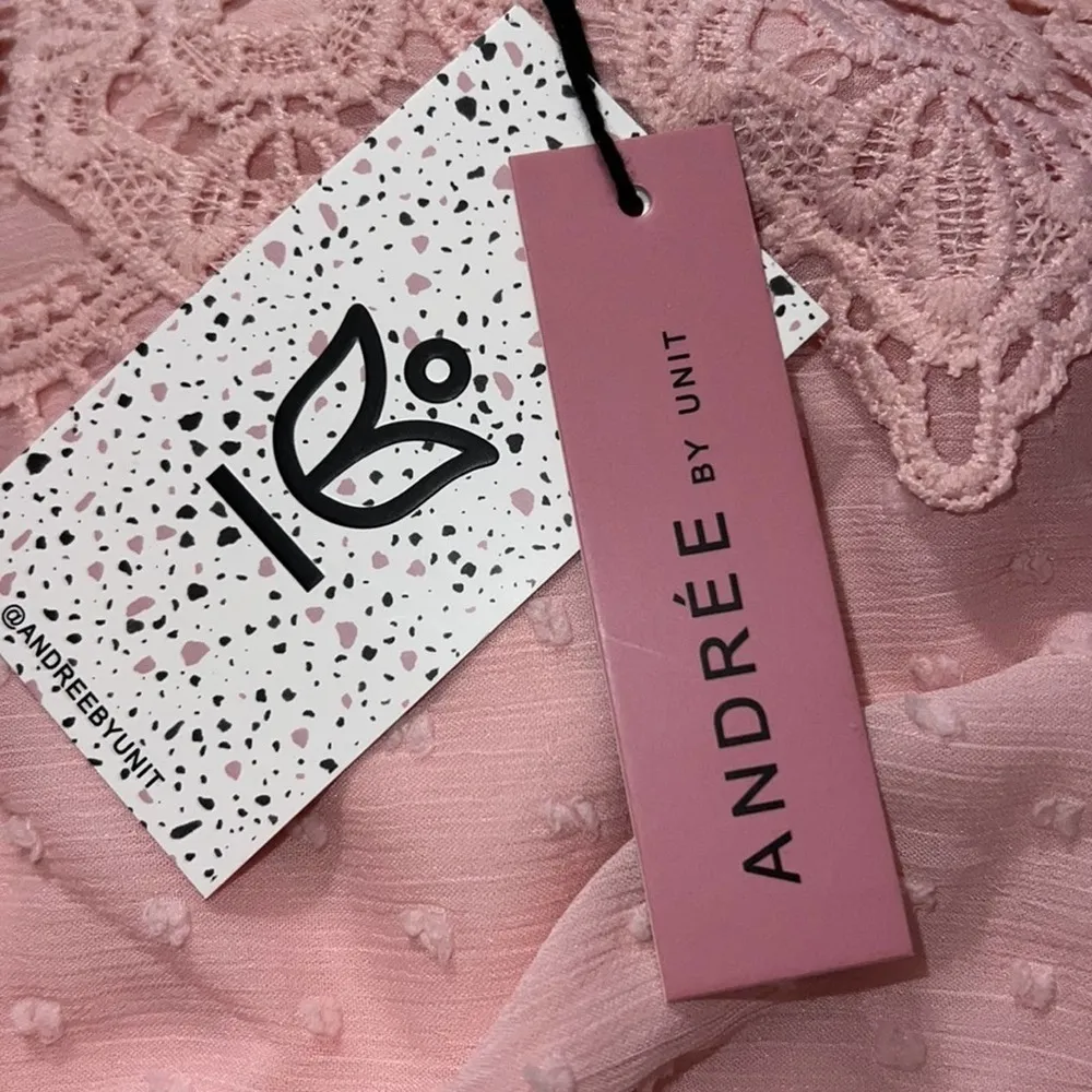 ANDREE BY UNIT small pink dress long sleeve lined raised all over dot pattern - Image 3