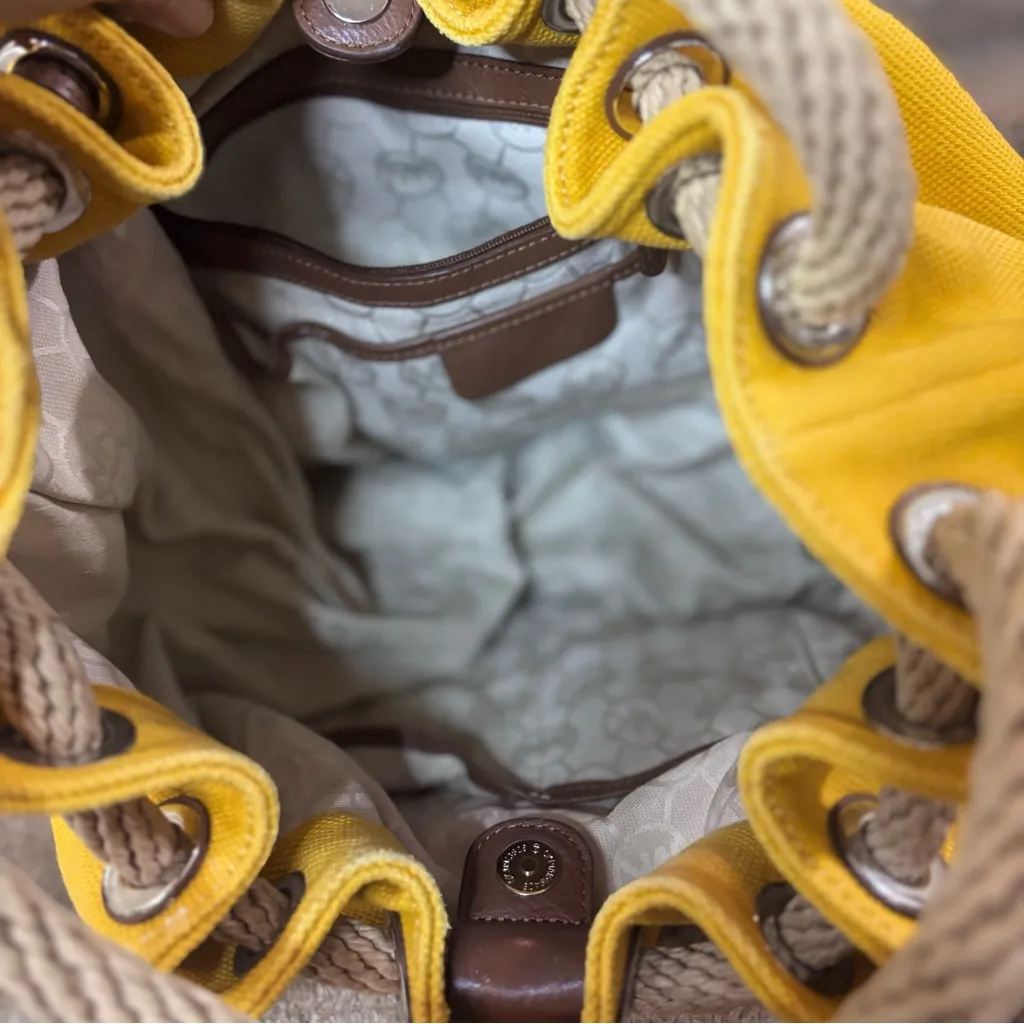 Michael Kors Marina Mustard Yellow Large Gathered Tote Handbag Hobo Canvas Rope - Image 5