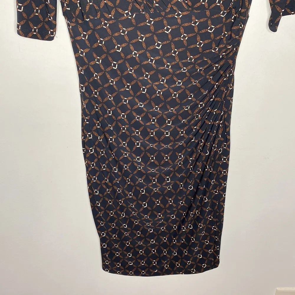 Lauren Ralph Lauren equestrian chain link faux wrap dress with side ruching sz 6 Brown - Image 6