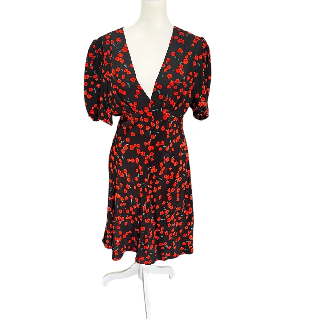 STAUD Milla Black Poppyfields Floral Mini Dress Red Poppy Print Size 8 - Image 3