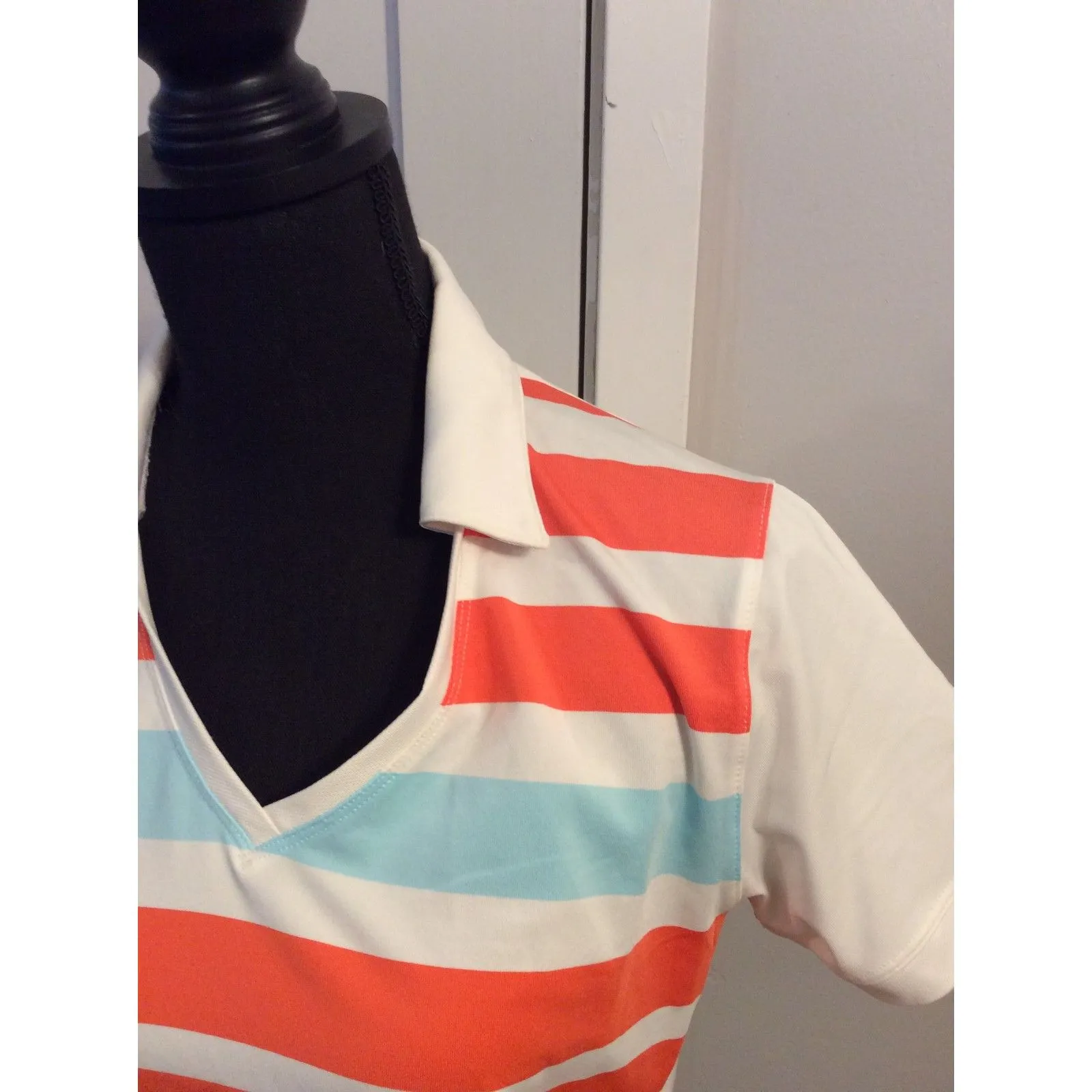 Nike Golf Womens Medium Polo Shirt Striped Print Orange - Image 5
