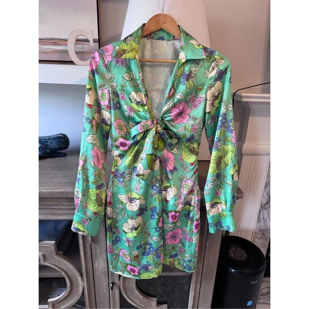 Zara Satin Floral Print Dress Size Small - Image 4