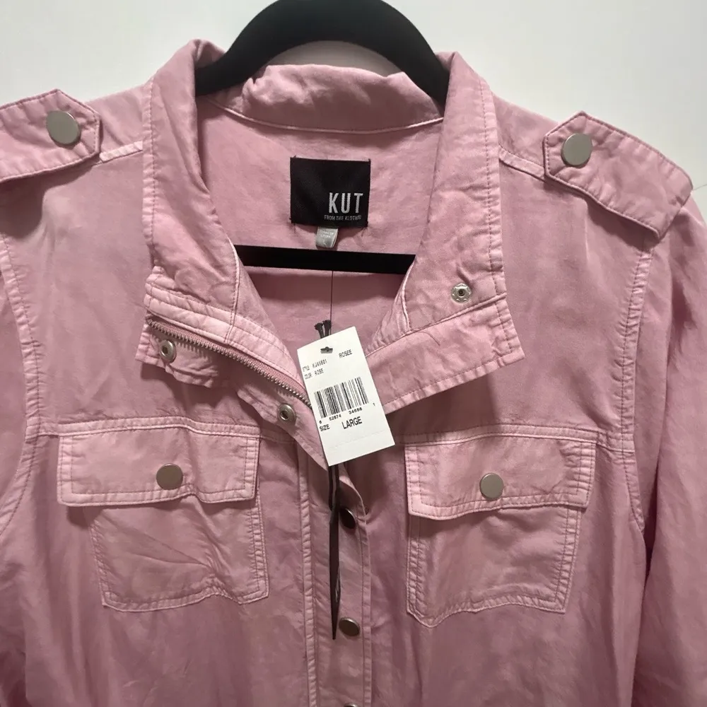 KUT FROM THE KLOTH Bri Drawstring Utility Pocket Shirt Jacket Rose Size L New - Image 2