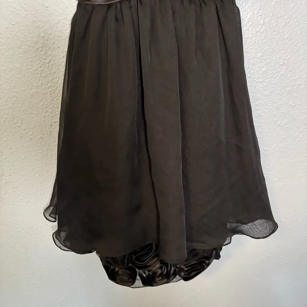 Mac Duggal Black Beaded V Neck Chiffon‎ Rose Hem Mini Formal Dress Size 4 Party - Image 6